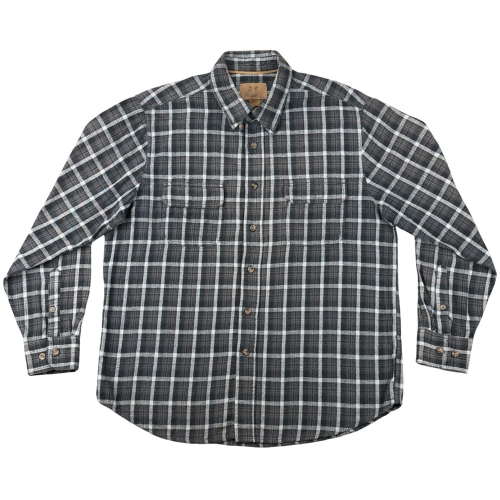 Outdoor Life Men's Size L Plaid Flannel‎ Long Sleeve Button Up Shirt Gray White